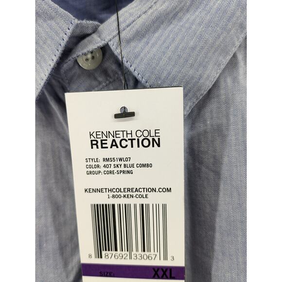 Kenneth Cole Dress Shirt XXL Blue Button Up Super Slim Collared Striped Workwear - Picture 4 of 11